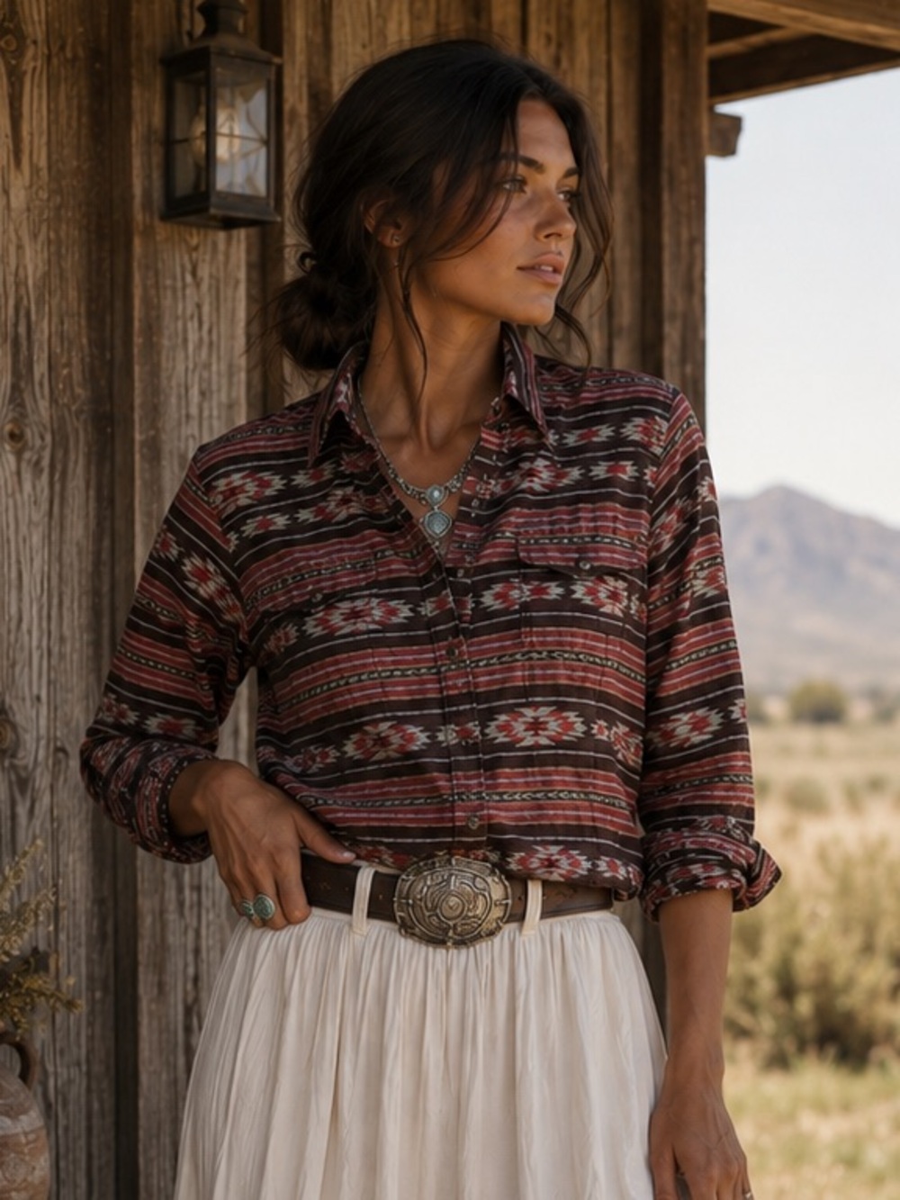 Ariat Southwestern Snap Front Cotton Western Shirt Aztec Coastal Cowgirl L